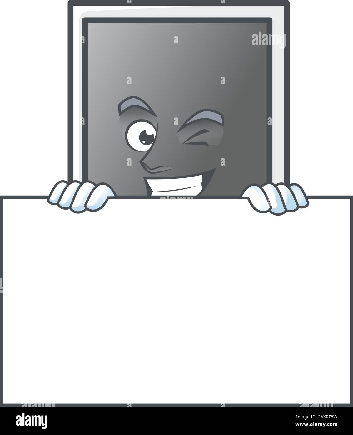 Empty polaroid photo frame cartoon character with funny face hides