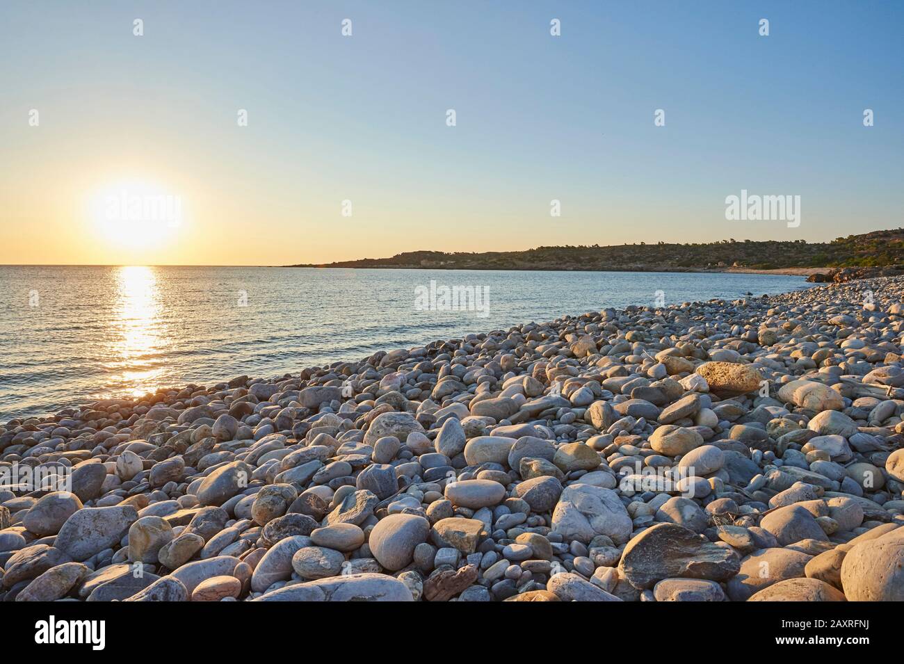 Landscape from the beach at Stomio, Larissa Coast, Agios Nikolaos Municipality, Crete, Greece Stock Photo