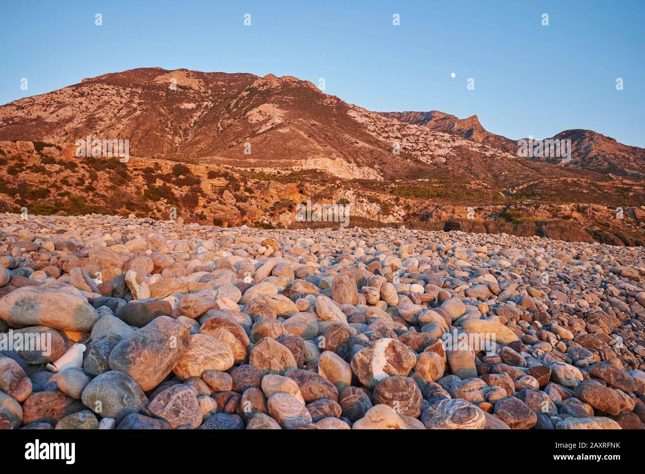 Pebbles on the beach at Stomio, Larissa coast, Agios Nikolaos Municipality, Crete, Greece Stock Photo