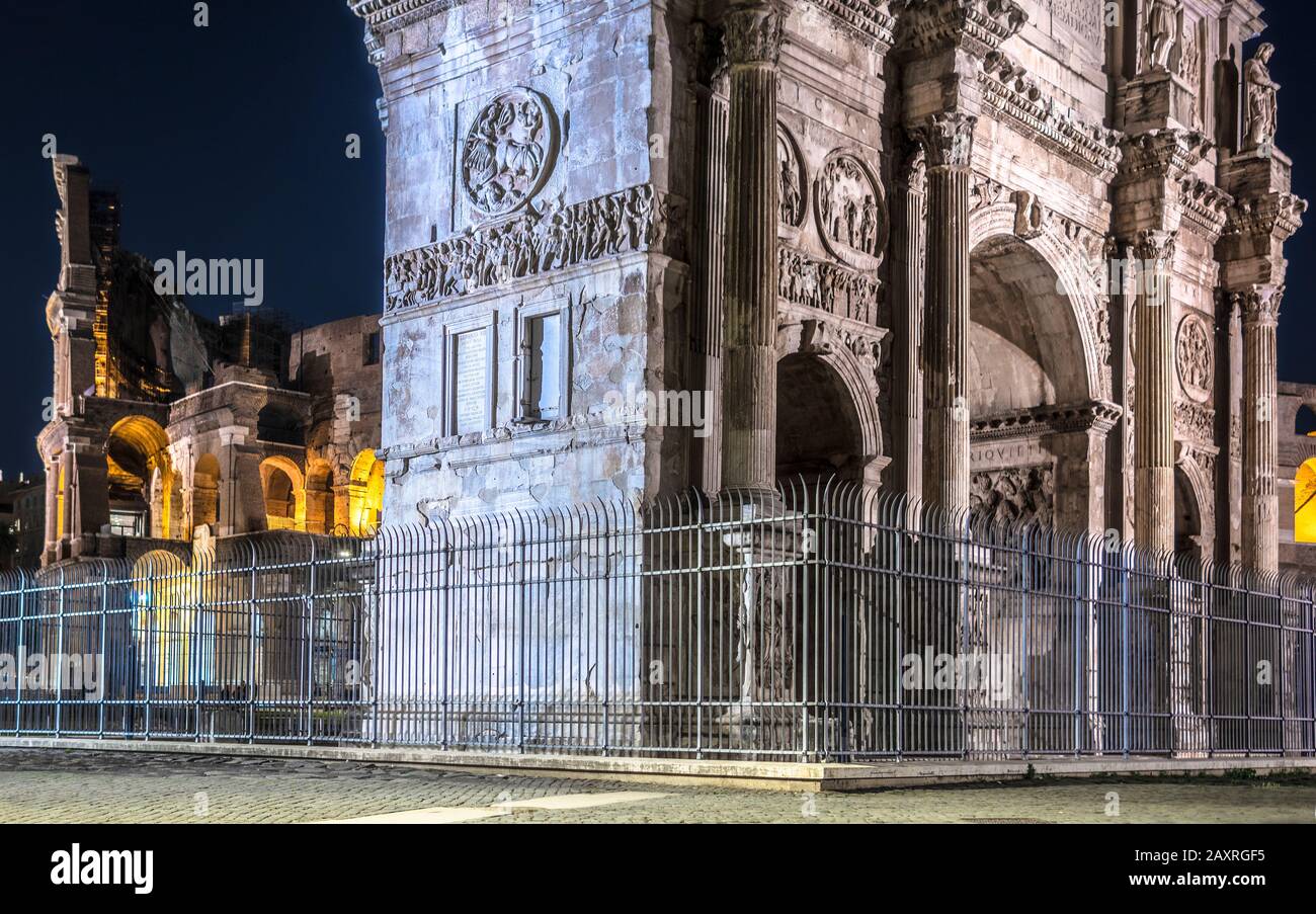 Arch of Constantine at night, Rome, Lazio, Italy Stock Photo