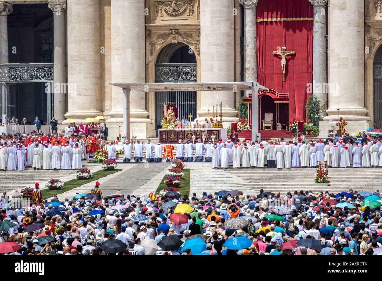 Pentecost Mass with Pope on St. Peter's Square, Rome, Lazio, Italy Stock Photo