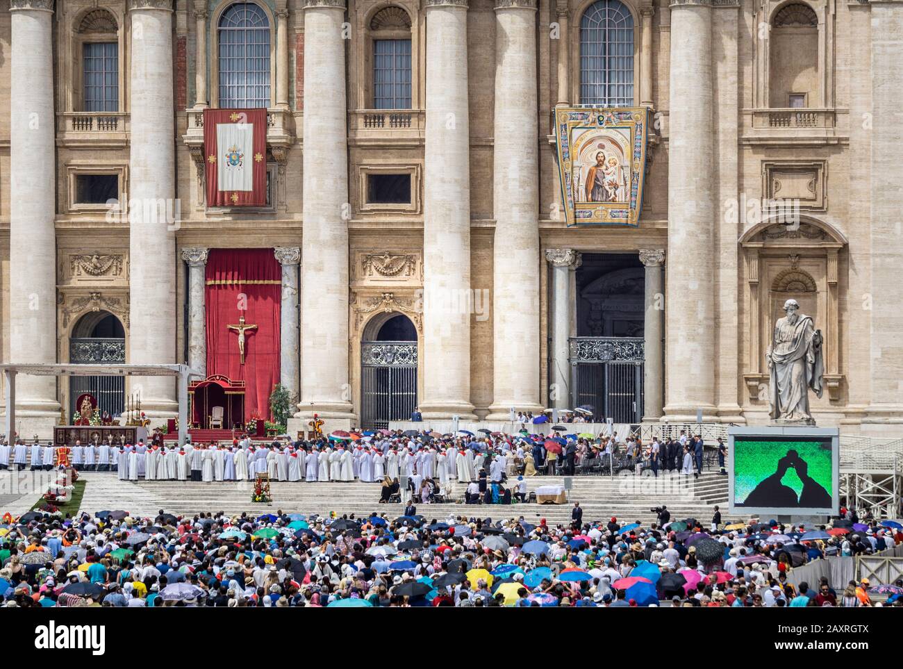 Pentecost Mass with Pope on St. Peter's Square, Rome, Lazio, Italy Stock Photo