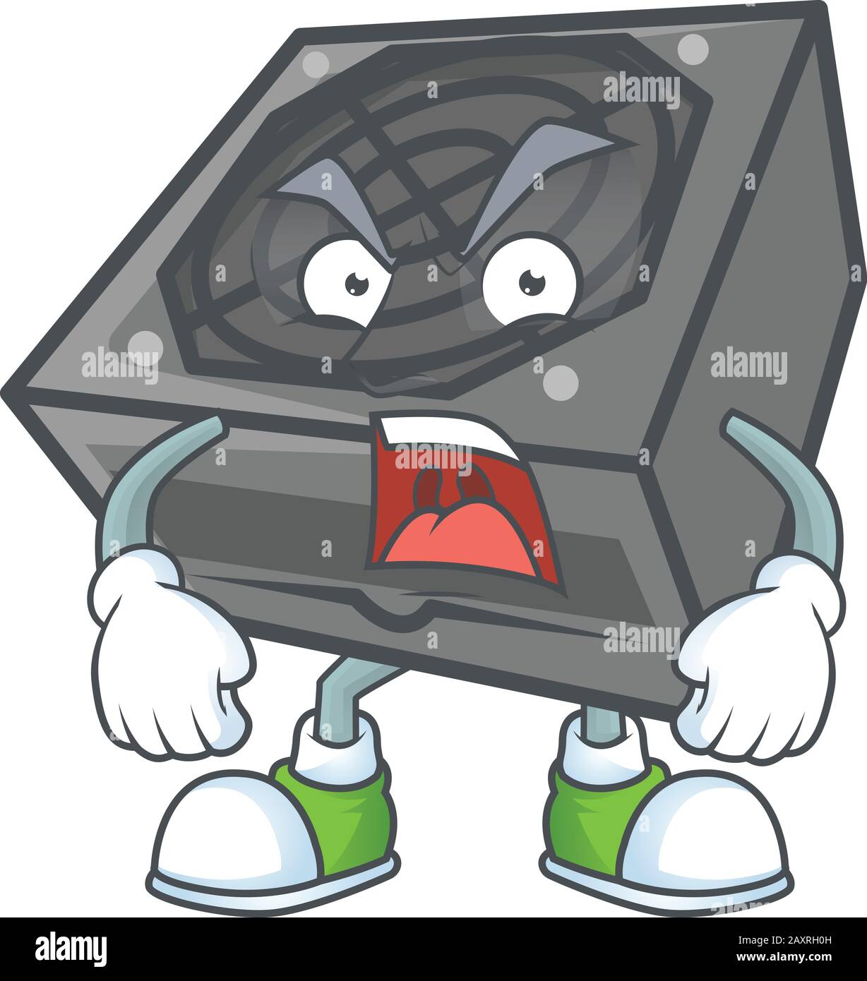 Power supply unit black color cartoon character design with angry face