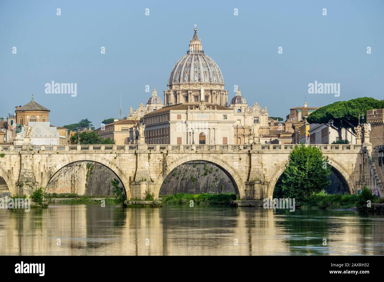 Tiber and St. Peter's Basilica, Rome, Lazio, Italy Stock Photo