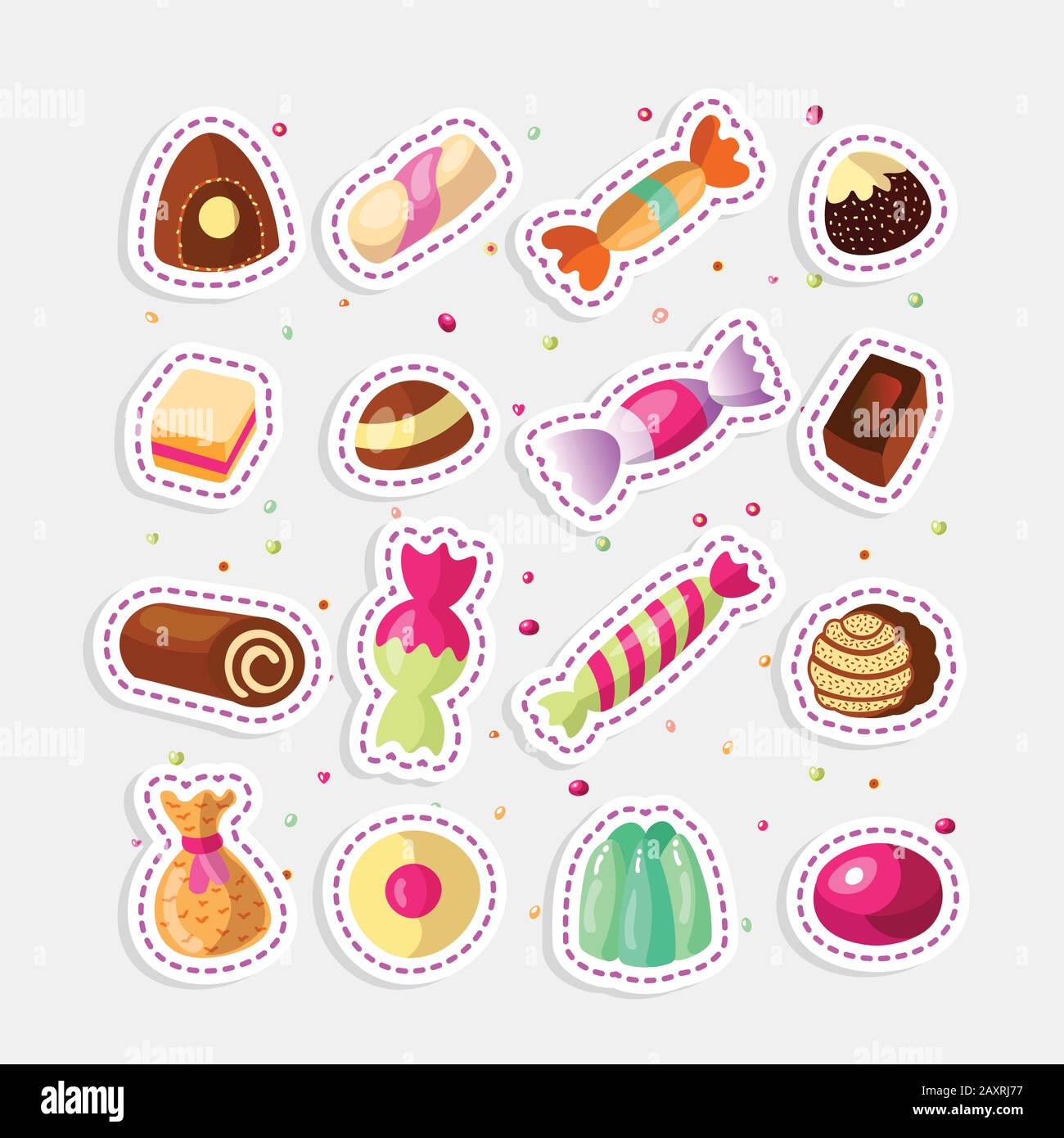 Sweet cartoon candy set. Collection of sweets, cartoon style. Jelly