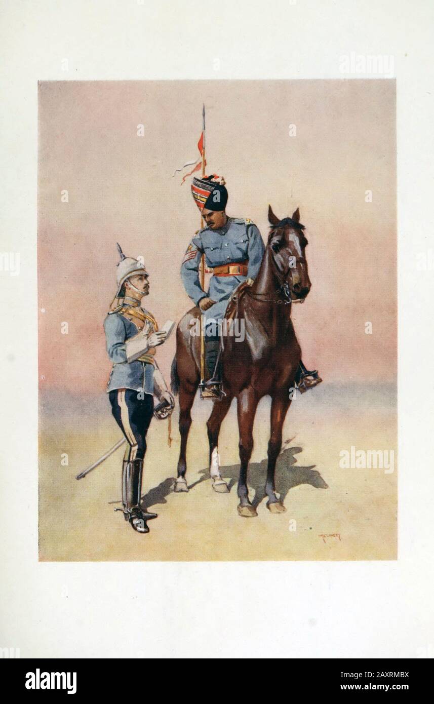 Armies of India. By major A.C. Lovett. London. 1911 27th Light Cavalry / British Officer King George's Own Light Cavalry / Daffadar / Madrasi Musalman Stock Photo
