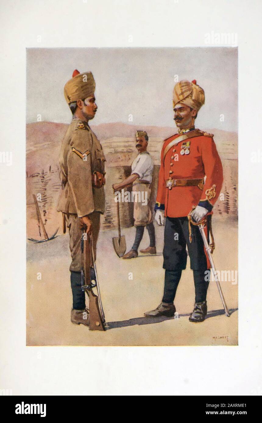 Armies of India. By major A.C. Lovett. London. 1911. 3rd Sappers and Miners Lance Naik / Brahman of Oudh Jemadar / Dekhani Mahratti Stock Photo