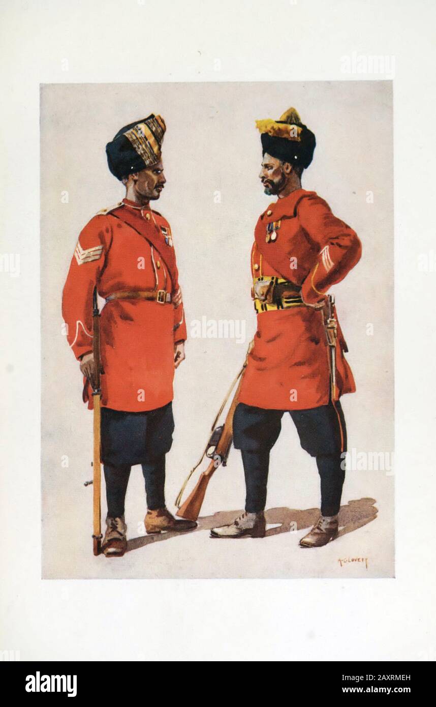 Armies of India. By major A.C. Lovett. London. 1911 5th Light Infantry / Musalman Rajput 6th Jat Light Infantry / Havildars / Jat Stock Photo