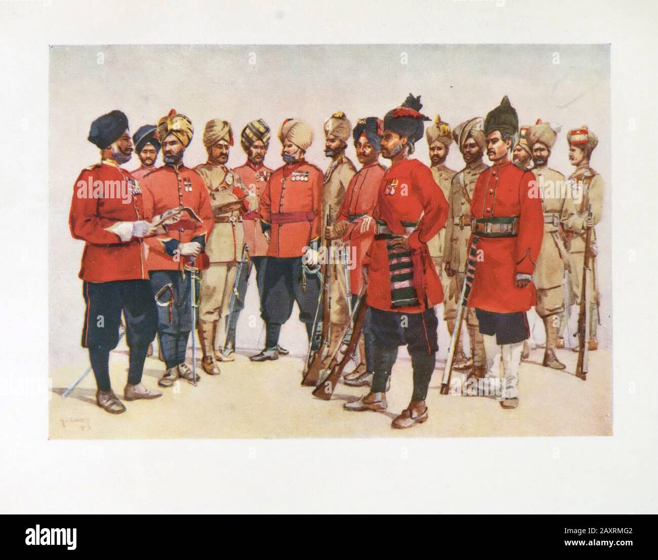 Armies of India. By major A.C. Lovett. London. 1911. Punjab Regiments 24th Punjbis, 67th Punjabis (back), 29th Punjabis, 21st Punjabis, 25th Punjabis Stock Photo