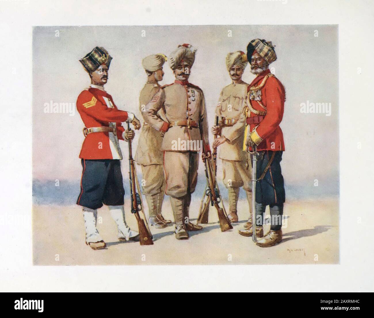 Armies of India. By major A.C. Lovett. London. 1911. Dogras 31st Punjabis. 37th Dogras. 27th Punjabis (front) 41st Dogras (back) 38th Dogras (Subadar- Stock Photo