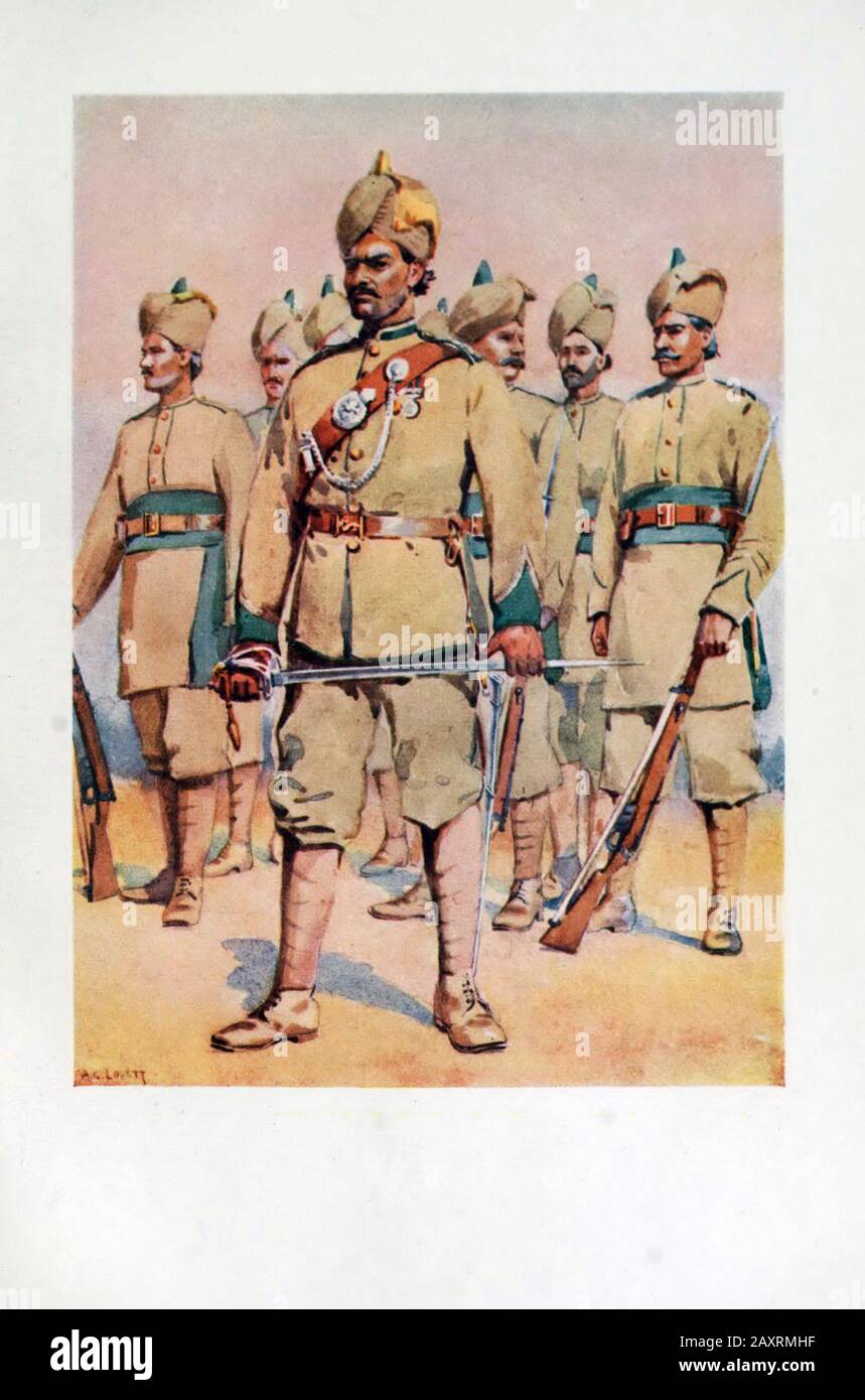 Armies of India. By major A.C. Lovett. London. 1911. 33rd Punjabis Subadar Punjabi Musalmans Stock Photo