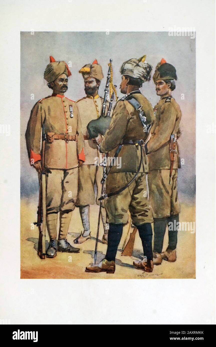 Armies of India. By major A.C. Lovett. London. 1911. Frontier Force. 59th Scinde Rifles. 51st Sikhs (Piper/ Punjabi Musalman). 56th Punjabi Rifles (Sa Stock Photo
