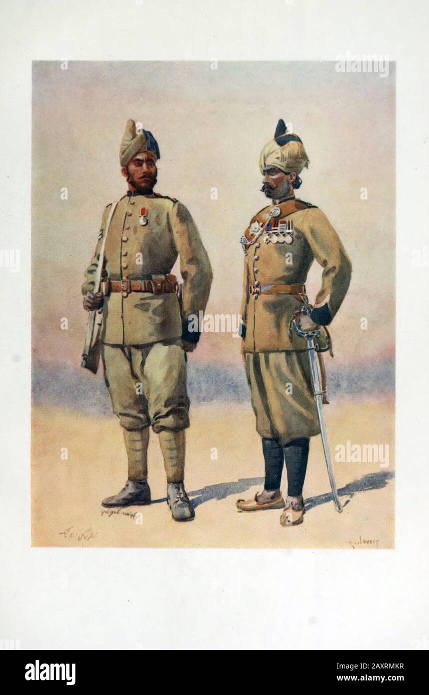 Armies of India. By major A.C. Lovett. London. 1911. Frontier Force. 57th Wilde's Rifles. 53rde Sikhs (Subadar / Sagri Khattak). Stock Photo