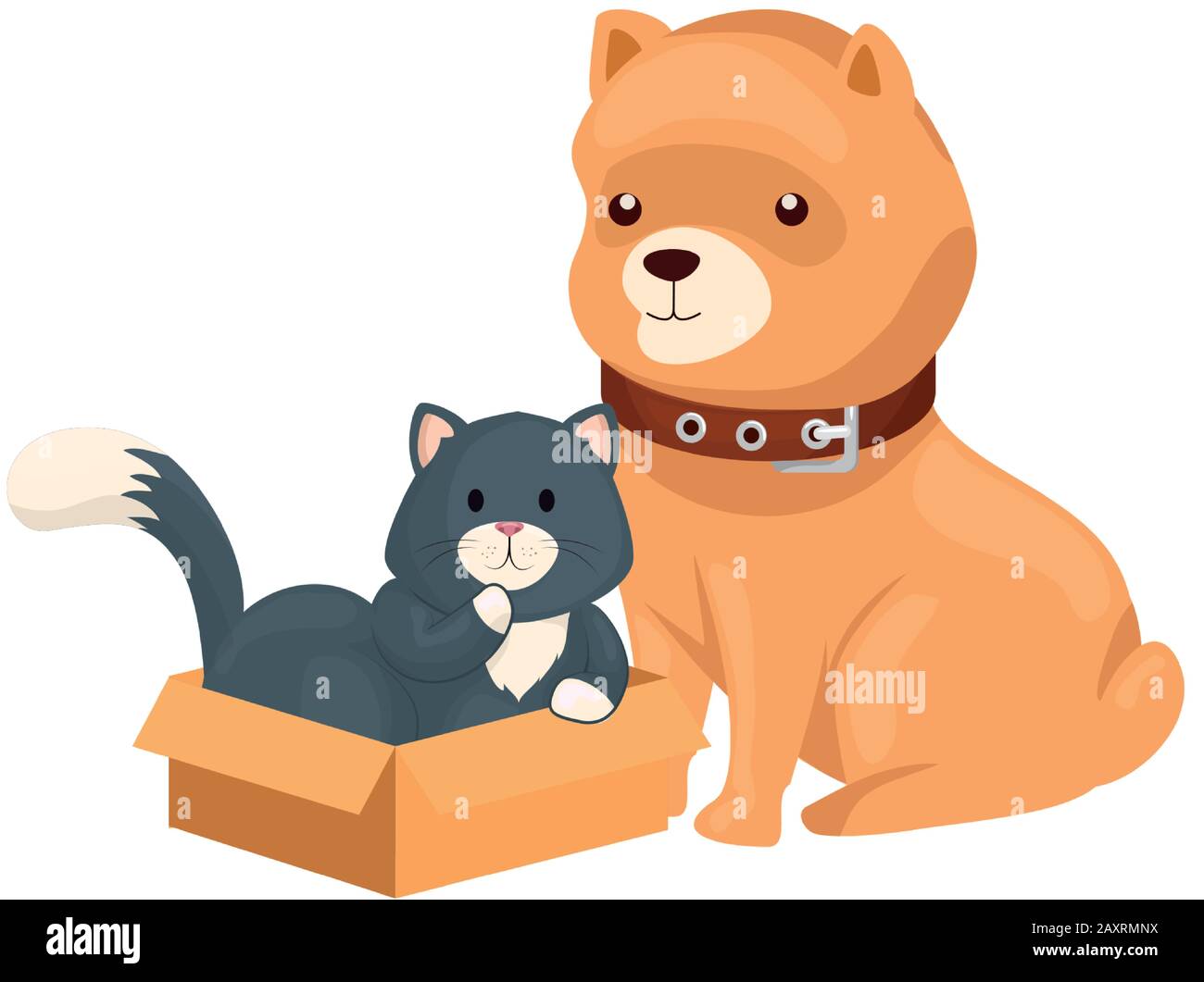 cute dog with cat in box carton Stock Vector Image & Art - Alamy