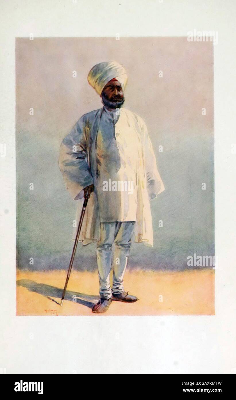 Off to pension (a sikh officer). Armies of India. By major A.C. Lovett. London. 1911 Stock Photo