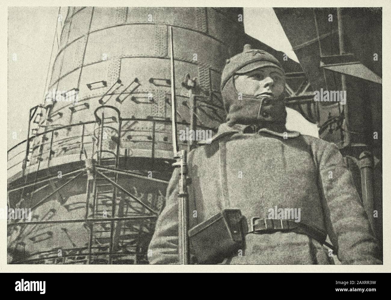 Red Army. From soviet propaganda book of 1937. Soviet sentinel on guard of the homeland. Stock Photo
