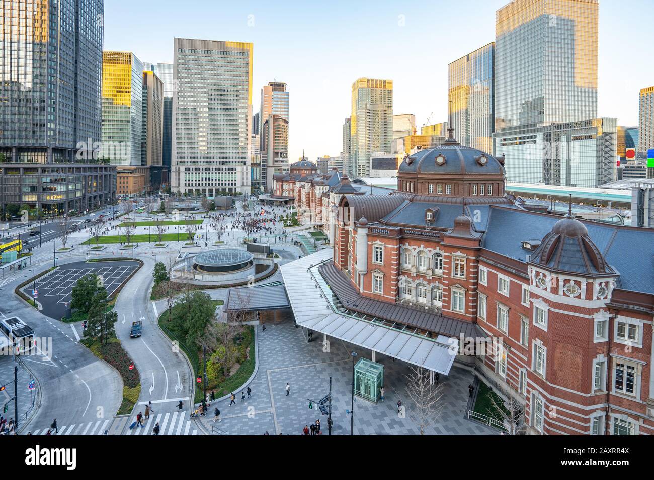 Sunset at Tokyo city with view of Tokyo train station in Japan. Stock Photo