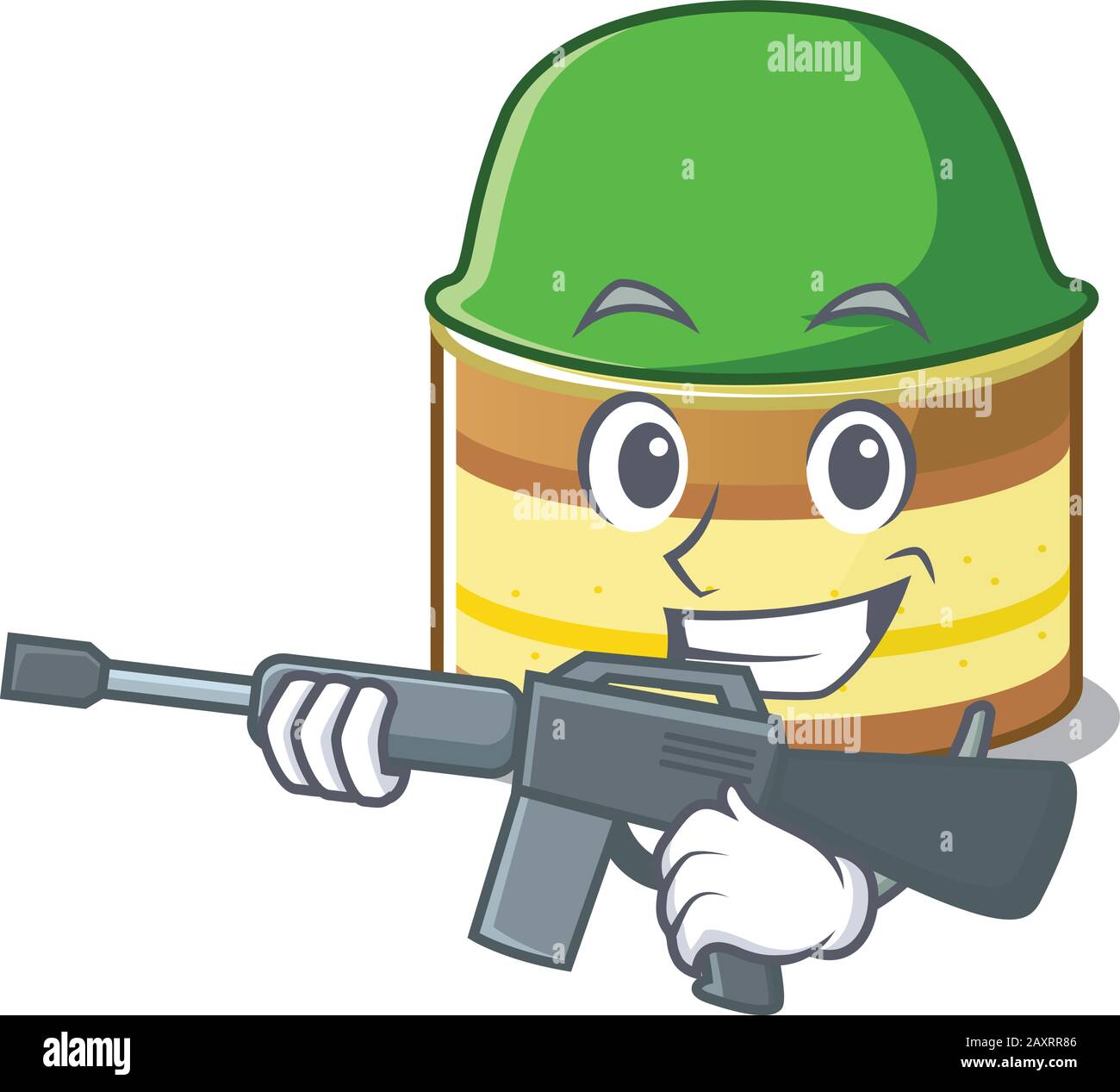 A cute picture of lemon cake Army with machine gun Stock Vector