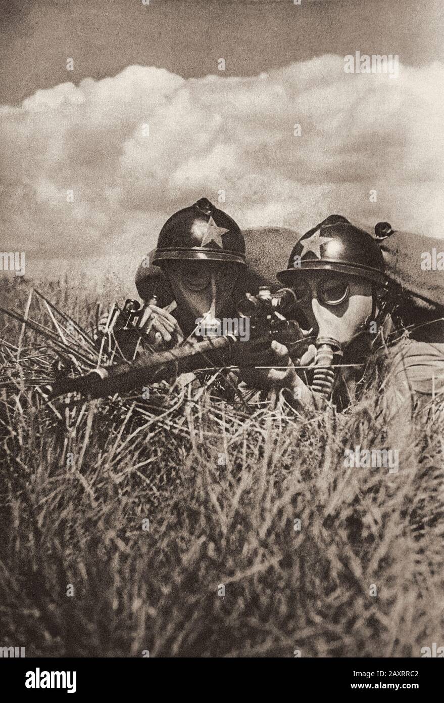 Red Army. From soviet propaganda book of 1937. Snipers of Soviet Army. Stock Photo