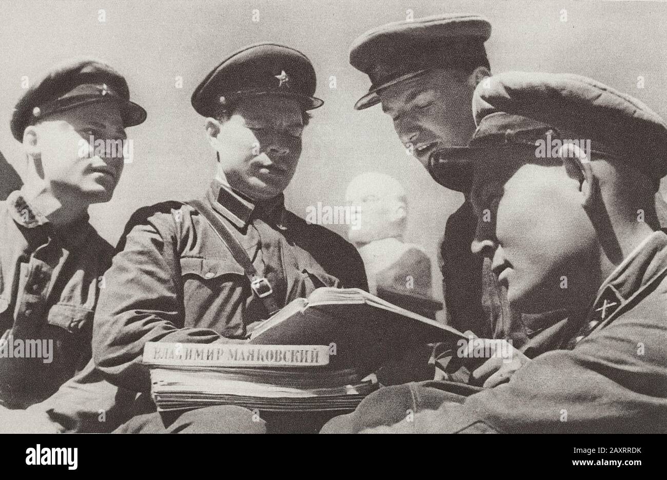Red Army in 1930s. From soviet propaganda book of 1937. Сultural education in Red Army Stock Photo