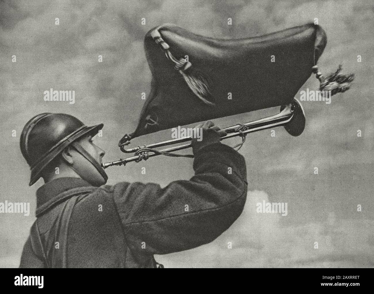 Red Army in 1930s. From soviet propaganda book of 1937. Bugler Stock Photo