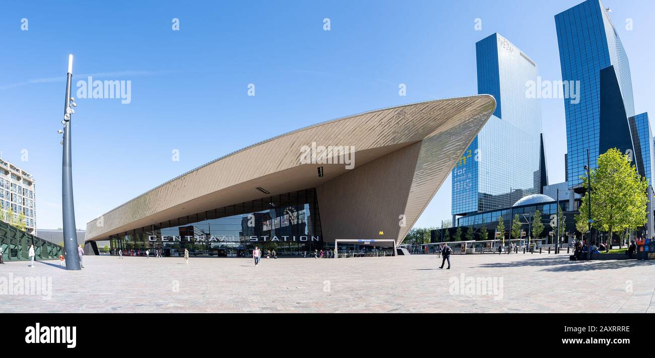 Rotterdam, Netherlands - May 15, 2019: Panorama view of Rotterdam's new Central Station in Rotterdam, Netherlands. Stock Photo