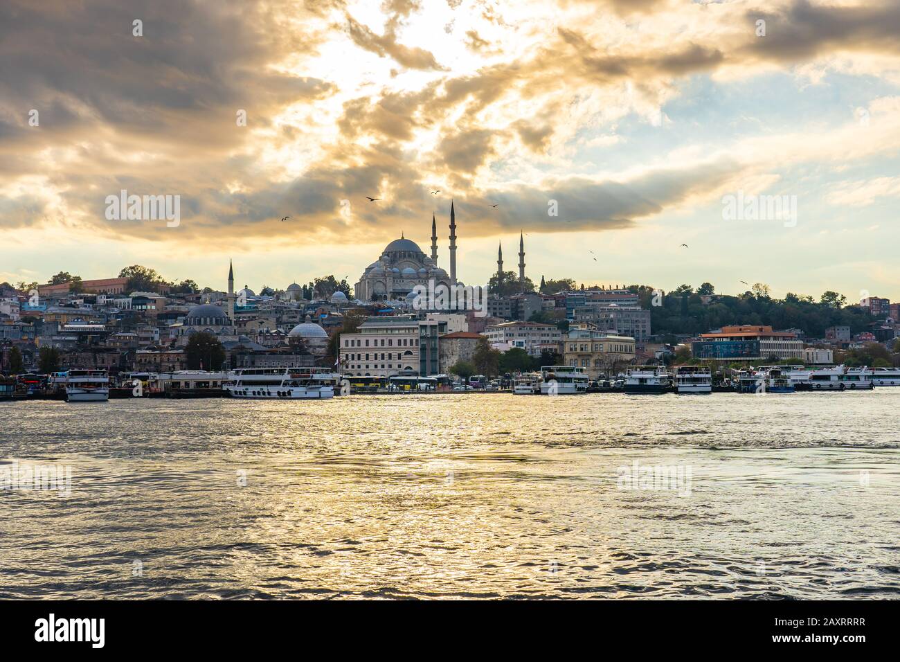 Istanbul cityscape skyline at sunset in Istanbul, Turkey. Stock Photo