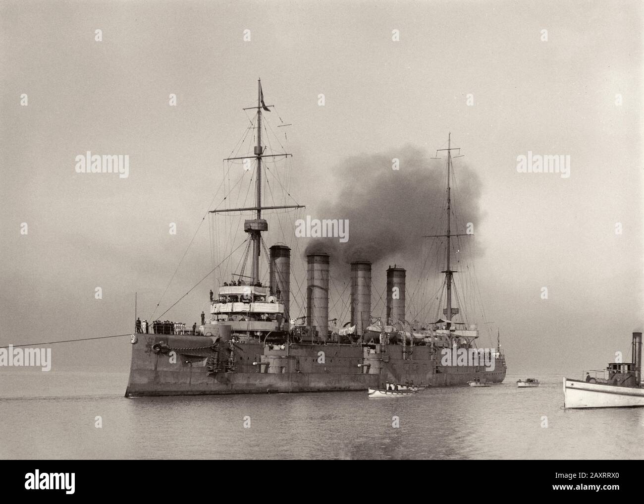 The Imperial Japanese first rank crusier Aso, formerly Russia's Bayan, during visit in Australia, 1915. Stock Photo