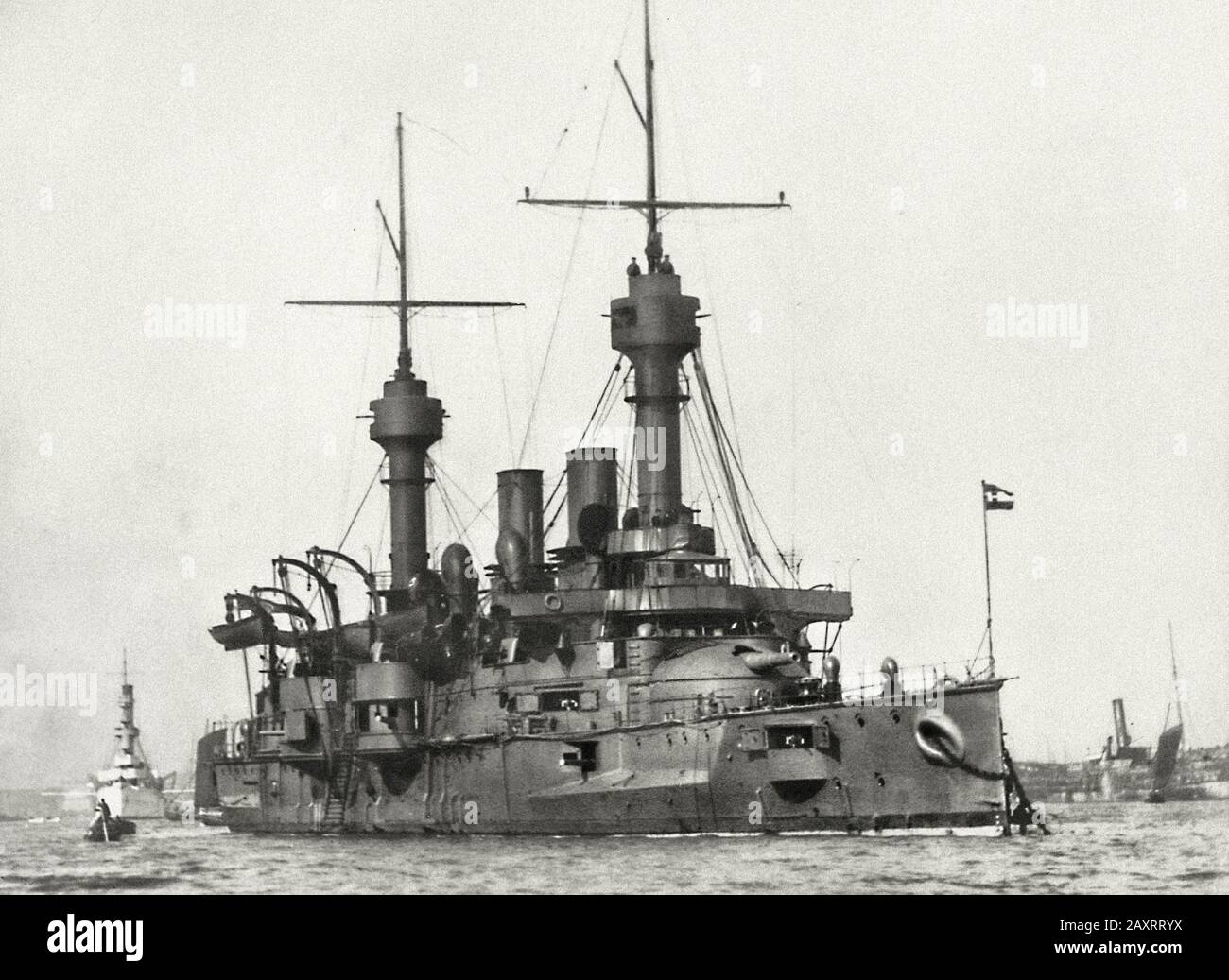 SMS Empress and Queen Maria Theresa (German: Kaiserin und Königin Maria Theresia) armored cruiser of Austro-Hungarian navy, in Shanghai , China, 1902 Stock Photo
