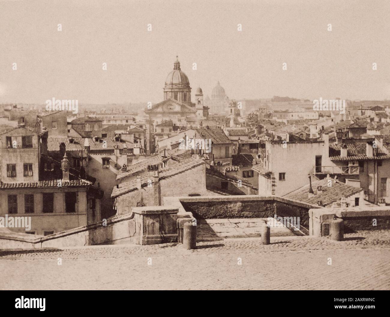 Panoramic view of Rome. From album 'Photographic views of the main monuments of Rome', 1860s Stock Photo
