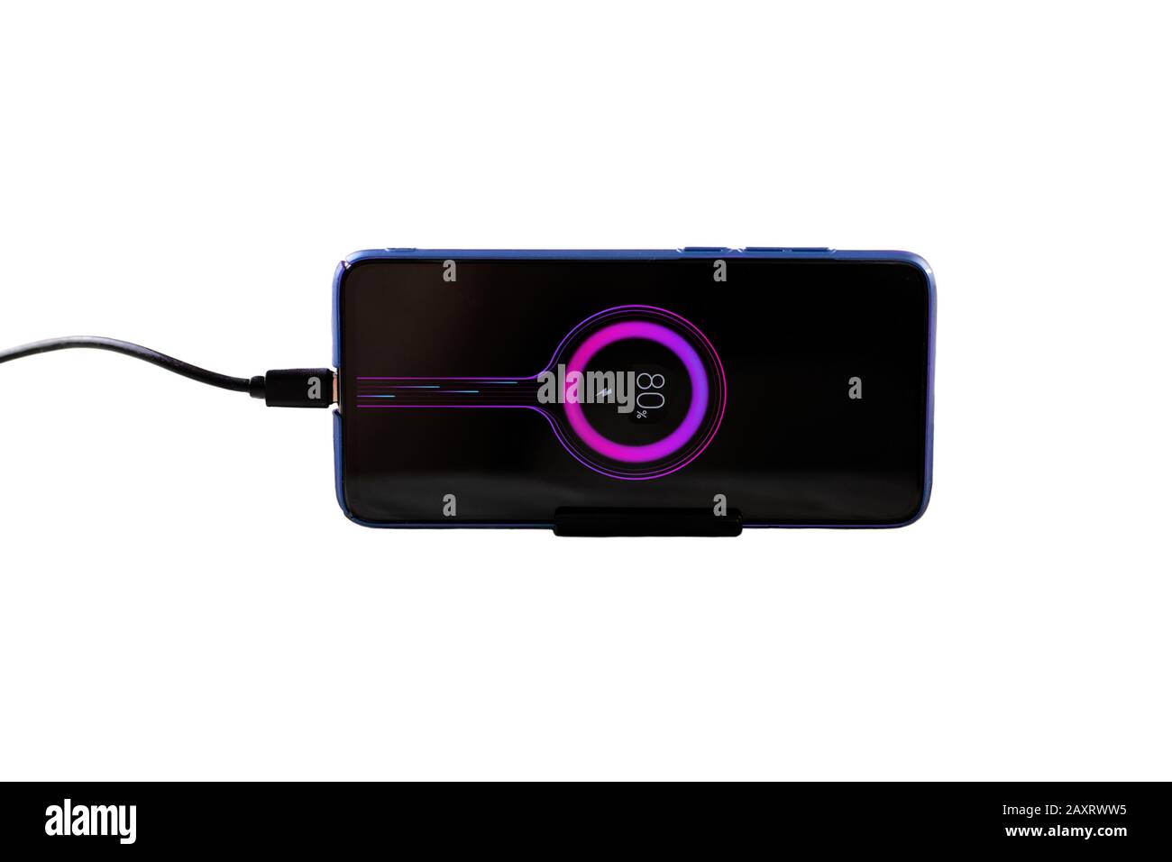 Mobile phone, smartphone being charged isolated. battery charge icon is