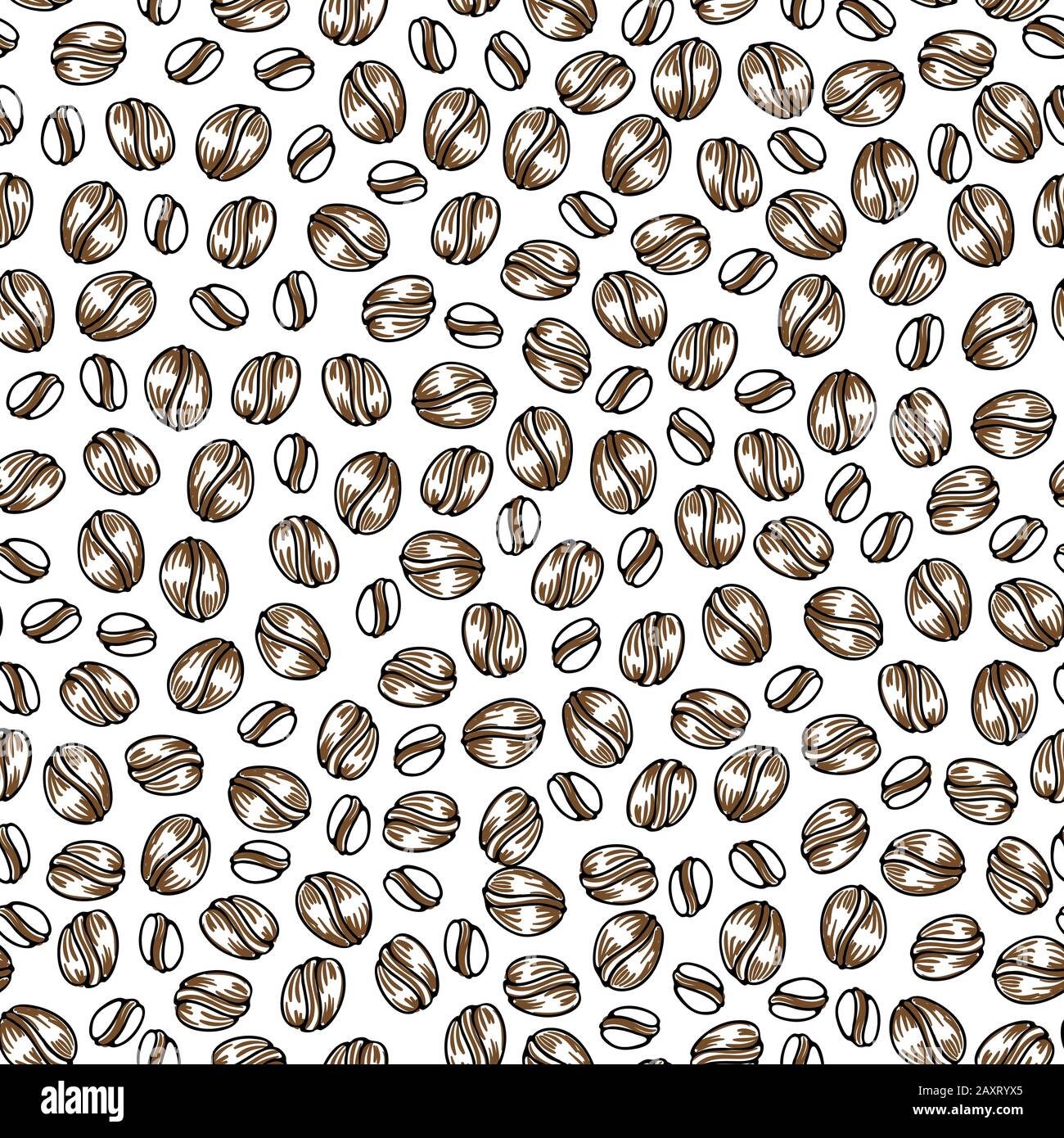 Vector hand drawn pattern of coffee seeds. Coffee beans seamless