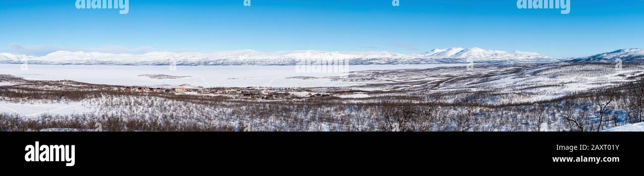 Panorama, Lapland, view over Abisko, Torneträsk to Rohkunborri National Park Stock Photo