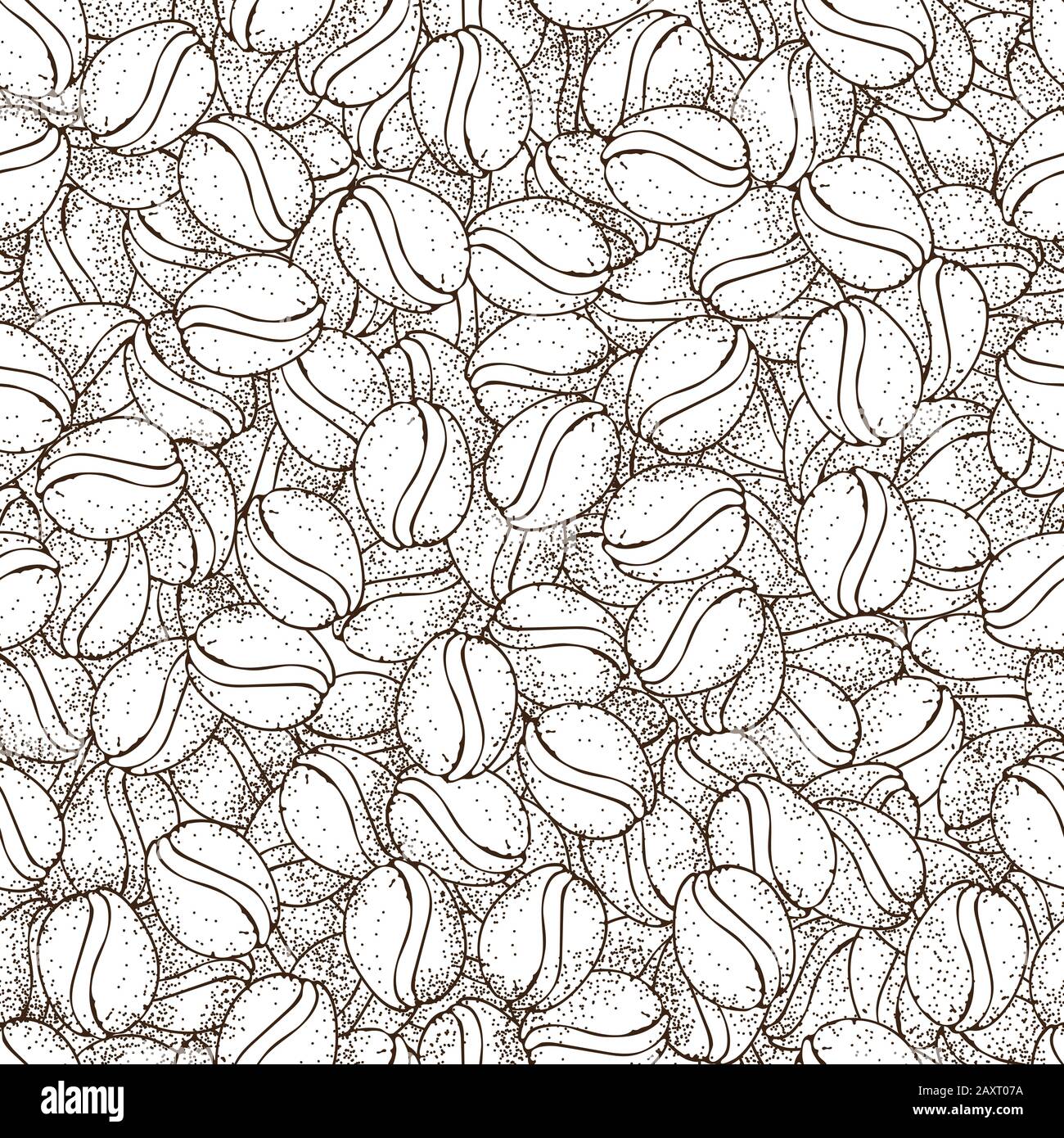 Vector hand drawn pattern of coffee seeds. Coffee beans seamless
