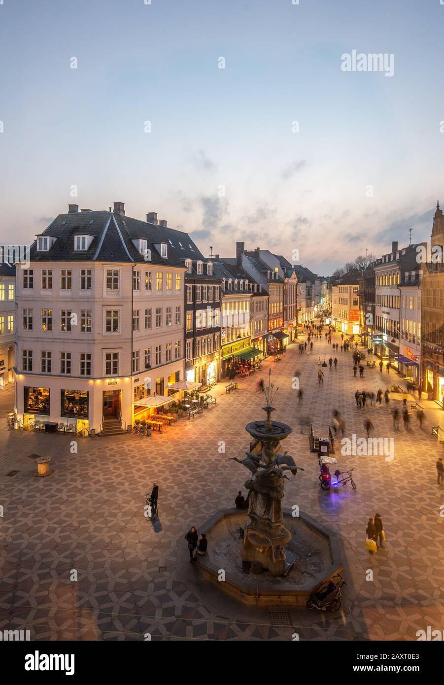 A view over Strøget, Europe's longest shopping street, in the center of ...