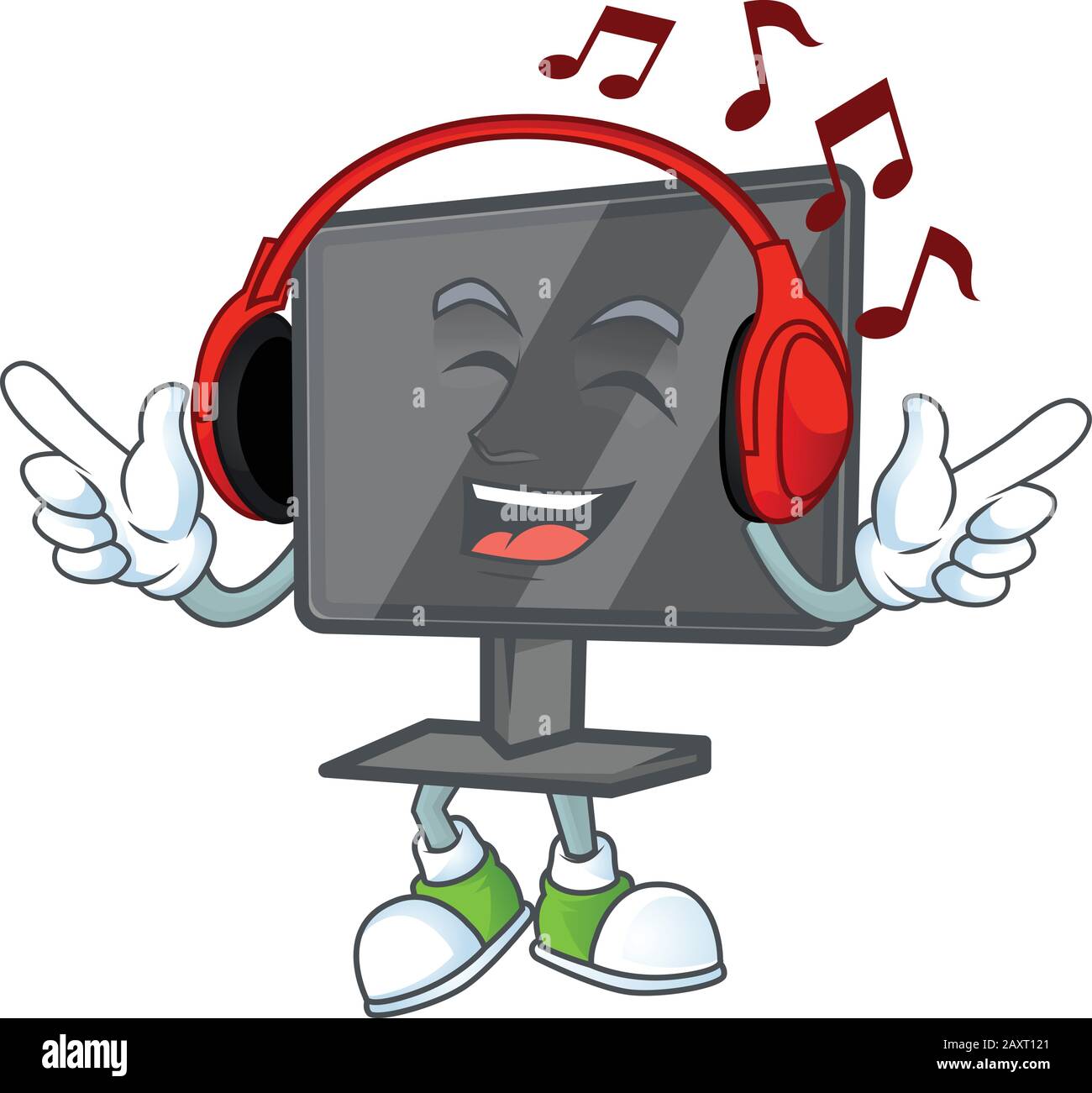Computer screen cartoon character design Listening music on a headset Stock  Vector Image & Art - Alamy