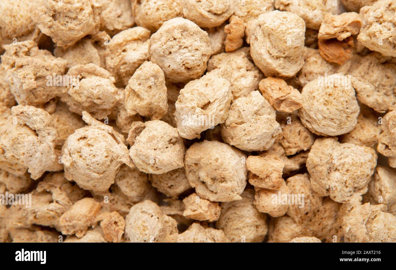 Textured soy meat background close up, panorama Stock Photo