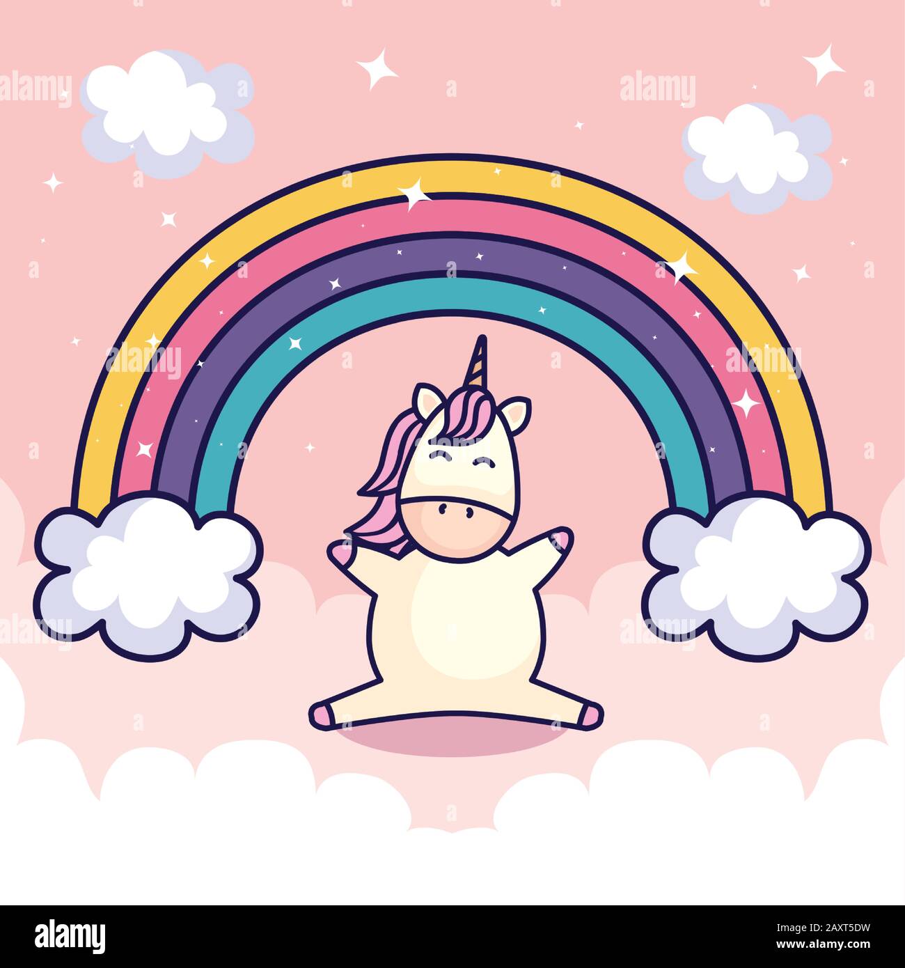 cute unicorn and rainbow with clouds Stock Vector Image & Art - Alamy