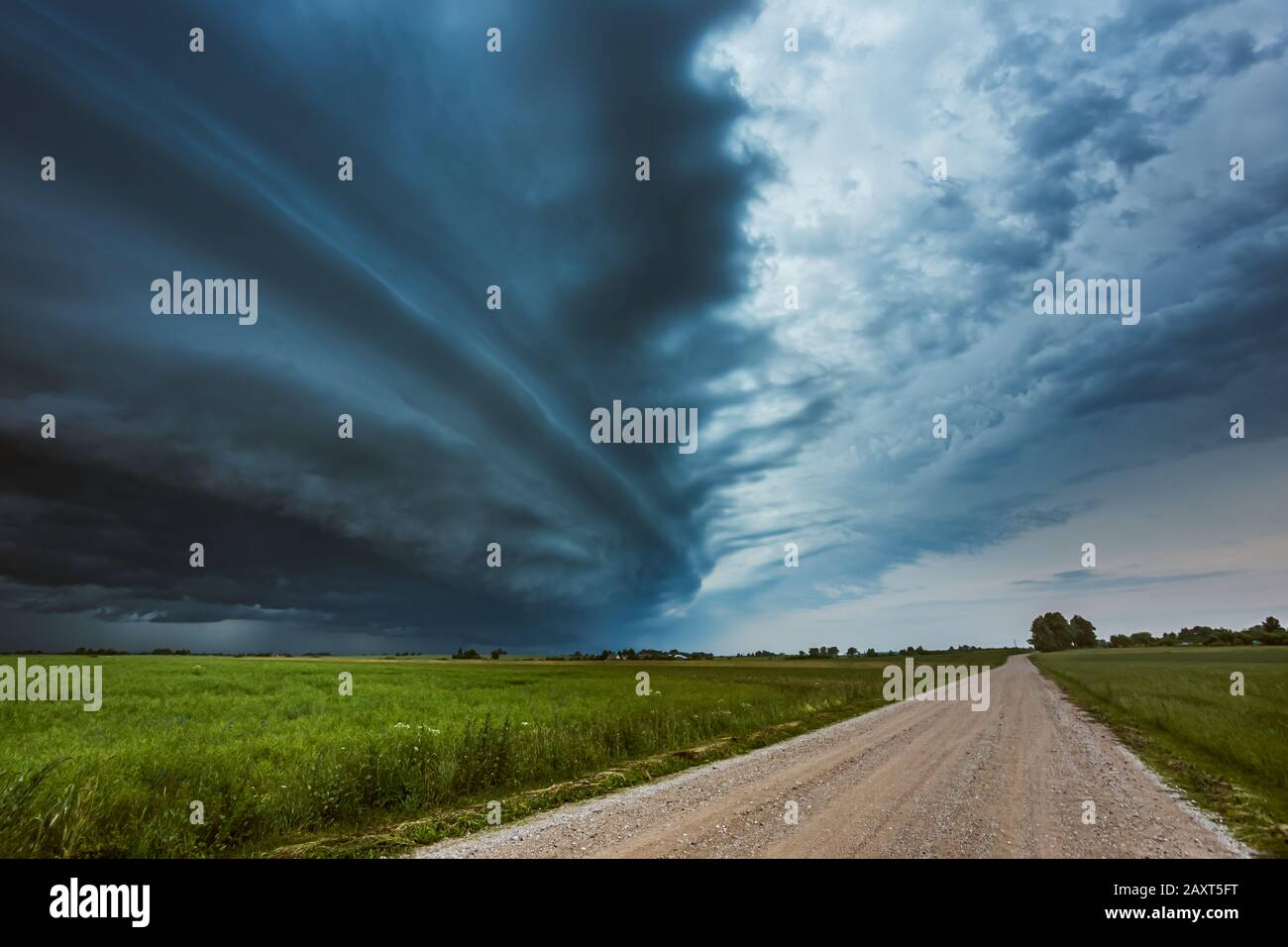 Storm clouds with shelf cloud and intense rain Stock Photo