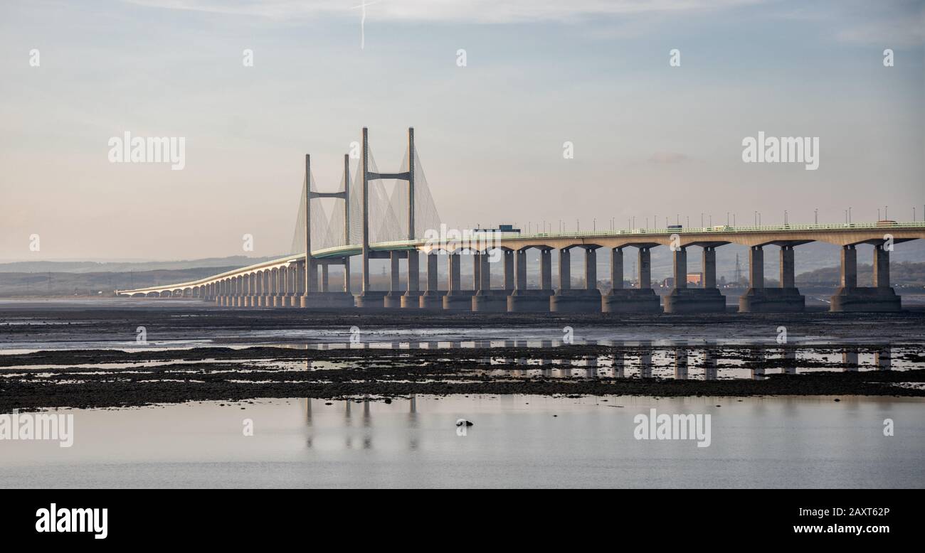 The second Severn Crossing Bridge taken from Severn Beach, Gloucestershire side, England, United Kingdom Stock Photo