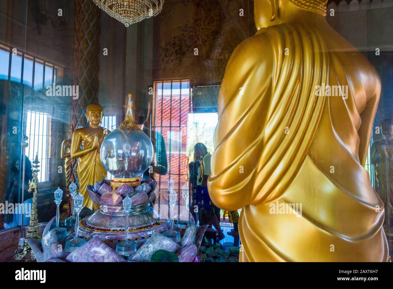 Wat Chalong,Phuket/Thailand-15December2019: Shot of the shrine in glass,containg bone splinter of Buddha, inside the top floor of the grand pagoda Stock Photo