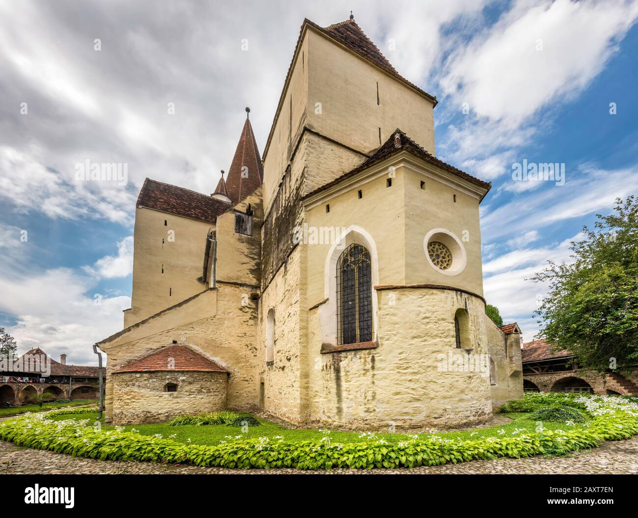 Fortified Saxon church, Romanesque style, in Cisnadie, Sibiu County ...