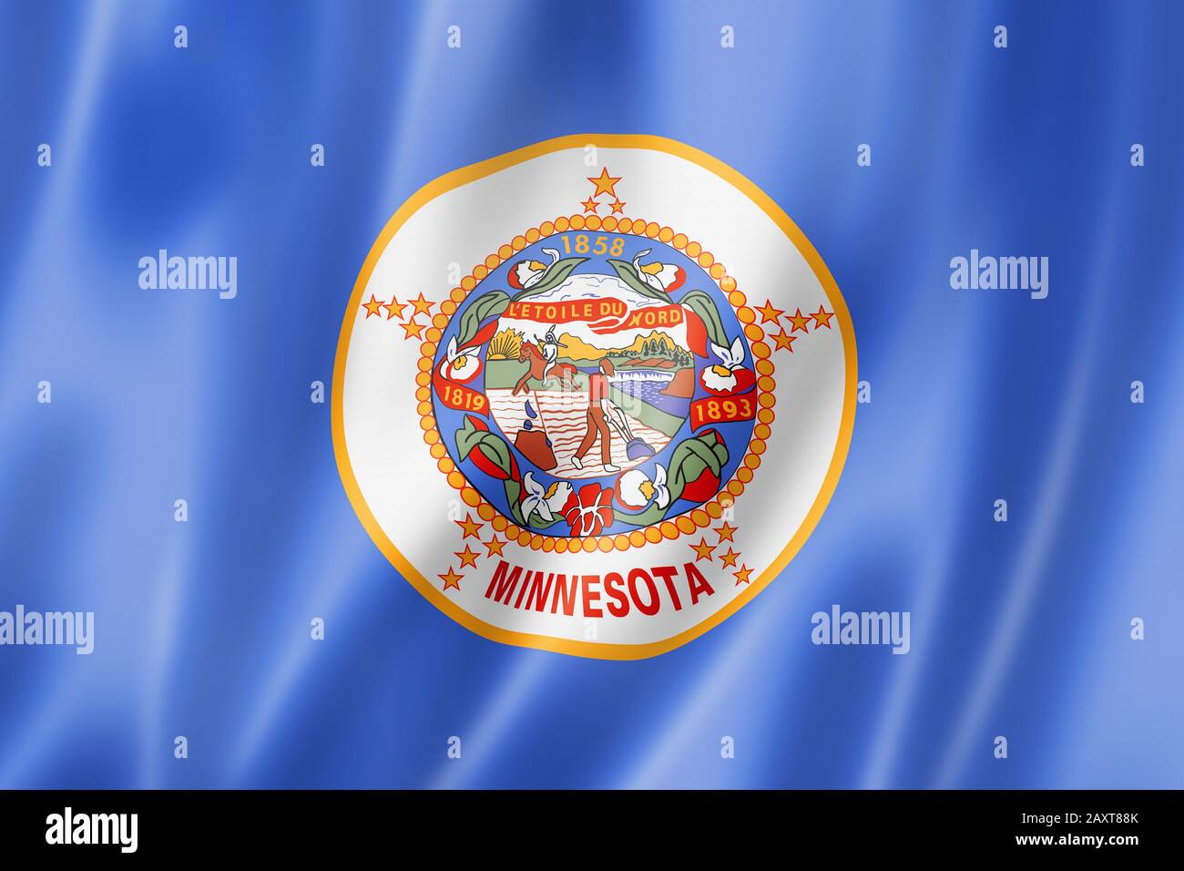 Minnesota flag, united states waving banner collection. 3D illustration Stock Photo