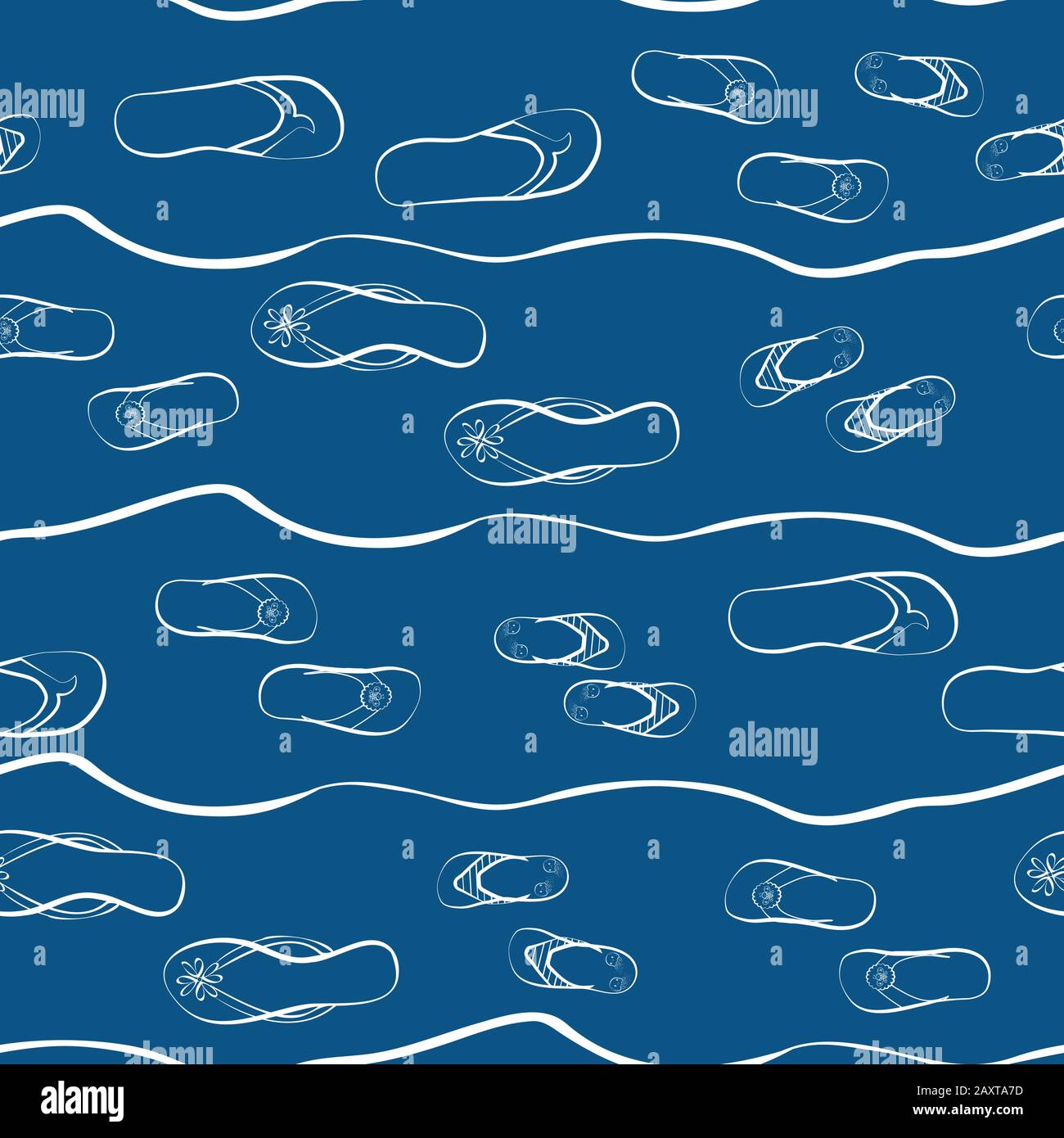 Flip flop shoe seamless vector pattern background. Hand drawn outline ...
