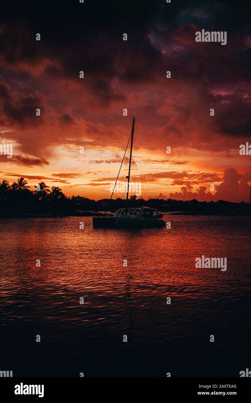 Sailing Boat and sunset in Mauritius Grand Baie Stock Photo Alamy