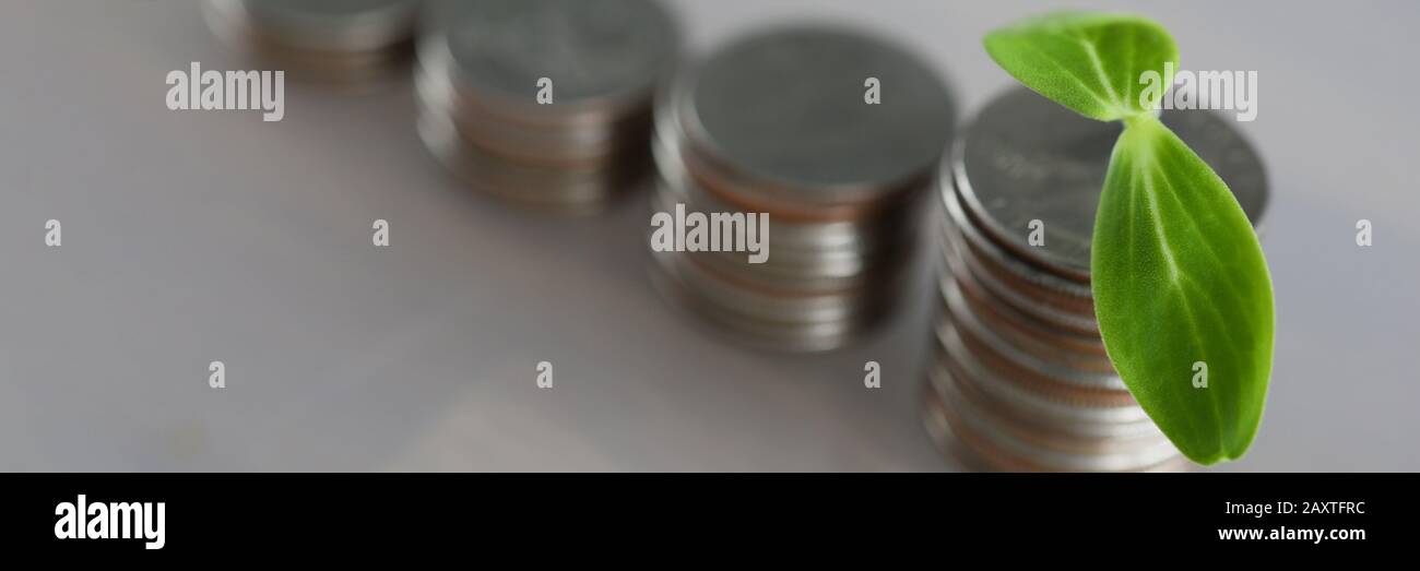 Chart tower with silver metall coin against gray background Stock Photo
