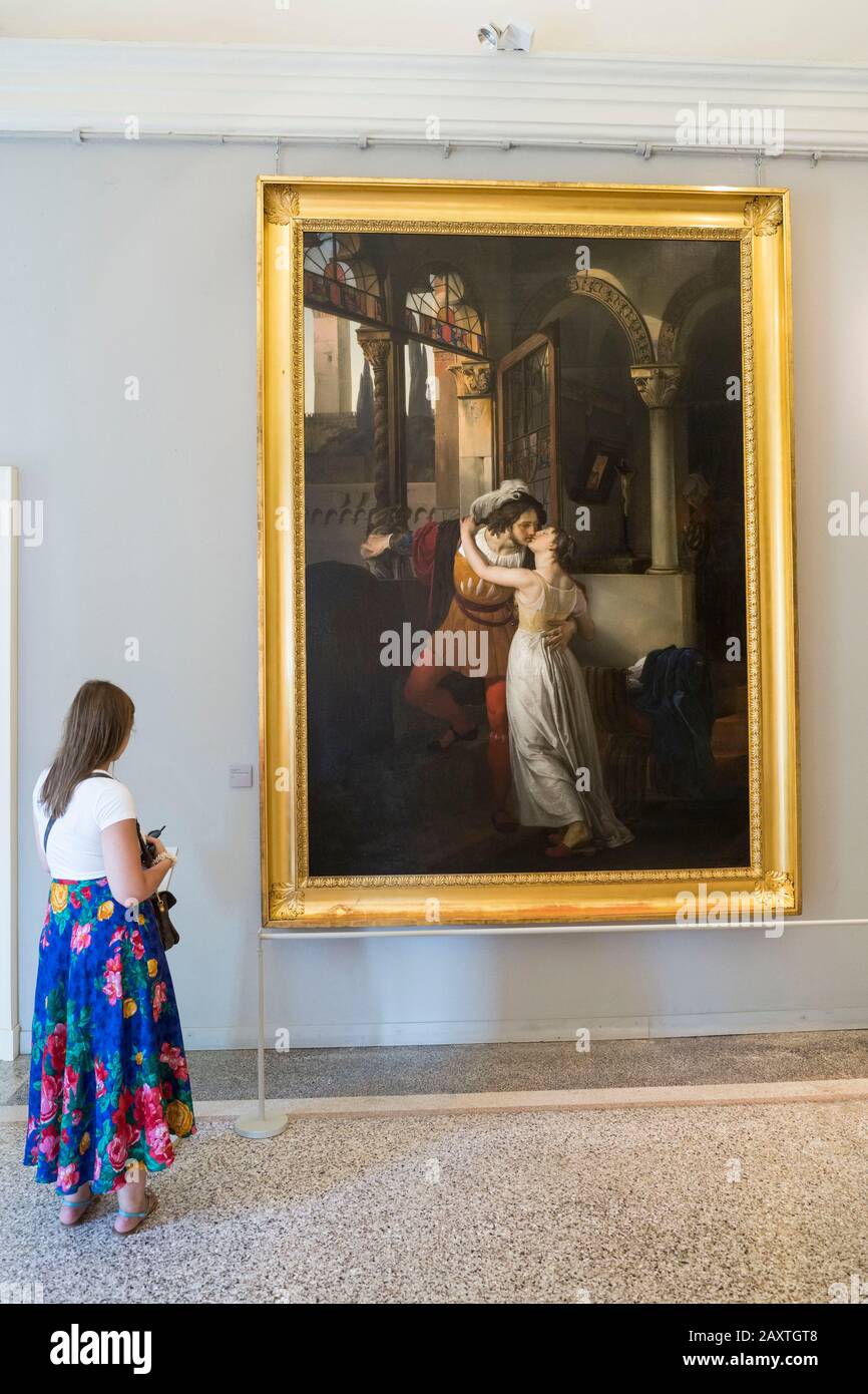 Italy, Lombardy, Lake Como, Tremezzo: painting entitled The Last Kiss of Romeo and Juliet (Ultimo bacio dato a Giulietta da Romeo) by Francesco Hayez, Stock Photo