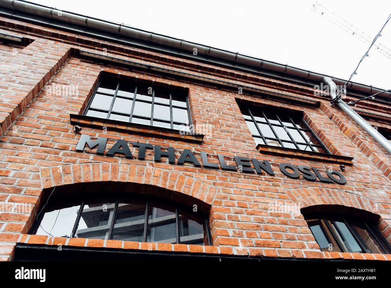 Oslo, Norway August 11, 2019 Outdoor view of Mathallen Oslo, a food