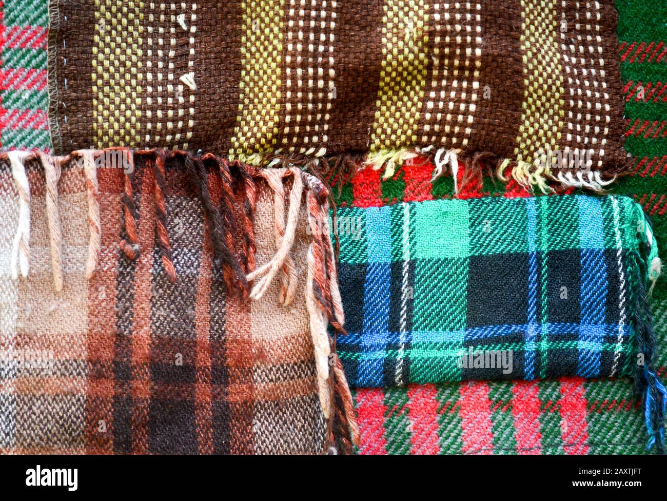 background multicolored old wool blanket stitched cell Stock Photo