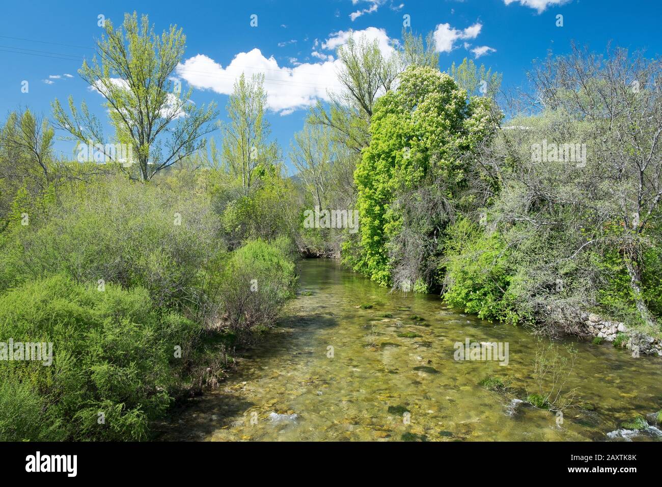 Lozoya river watercourse of the mountains that supplies the city of Madrid Stock Photo